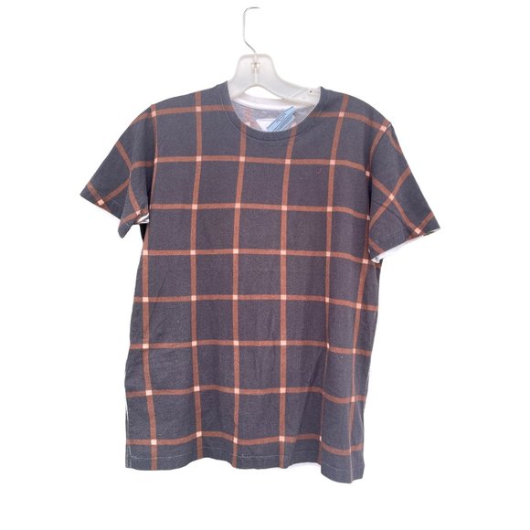 Vintage Prada women’s Large T-shirt Plaid Brown Triangle top Stripes - Picture 1 of 11